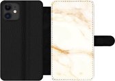 Bookcase Geschikt voor iPhone 12 Pro telefoonhoesje - Marmer print - Patronen - Wit - Met vakjes - Wallet case met magneetsluiting