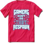 Gamers don't die T-shirt | Neon Blauw | Gaming kleding | Grappig game verjaardag cadeau shirt Heren – Dames – Unisex | - Roze - XL