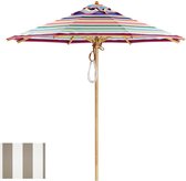 Klassieke parasol - rond klein - Acryl taupe wit - zonder knikmechanisme - Ø 210 cm