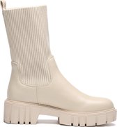 SmileFavorites® Chelsea boots, Sock boots met Hak - Imitatieleer - Beige - Maat 41