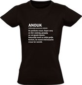 Anouk | Dames T-shirt | Zwart | Meisjesnaam | Woordenboek | Encyclopedie | Verjaardag | Grappig | Cadeau