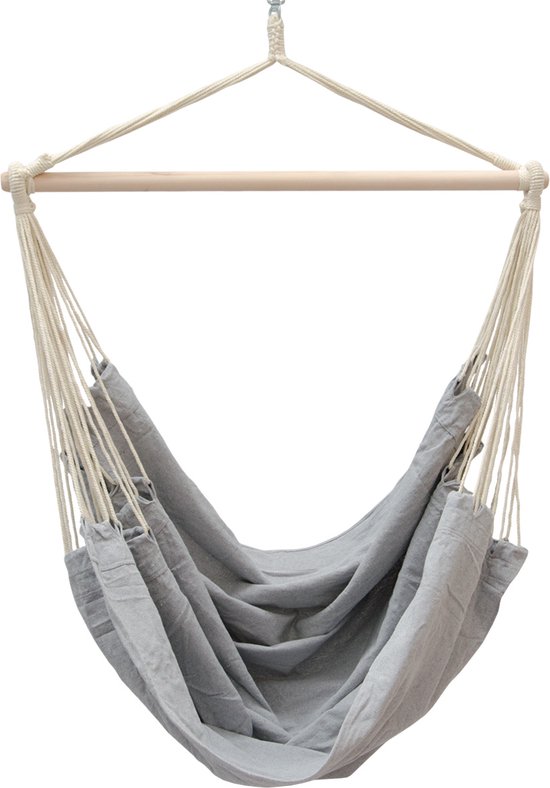 AMANKA XXL Hangstoel voor 2 Personen – 185 x 130 cm – max. 150 kg – 320 g/m² Katoen – met Houten Stang – 360° Draaibaar – Grijs Violet