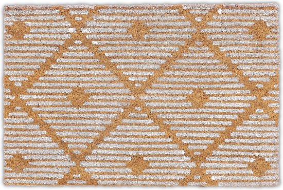 Relaxdays Deurmat kokos - voetmat ruiten patroon - kokosmat - 40 x 60 cm - buitenmat