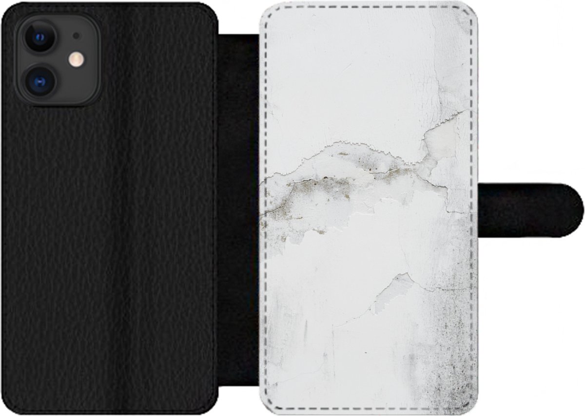 Telefoonhoesje Geschikt voor iPhone 11 telefoonhoesje - Beton print - Grijs - Wit - Met vakjes - Wallet case met magneetsluiting