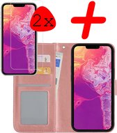 Hoes Geschikt voor iPhone 13 Mini Hoesje Bookcase Hoes Flip Case Book Cover Met 2x Screenprotector - Hoesje Geschikt voor iPhone 13 Mini Hoes Book Case Hoesje - Rosé goud