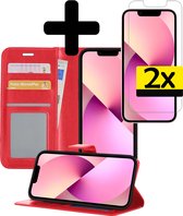 iPhone 13 Hoesje Book Case Hoes Met 2x Screenprotector - iPhone 13 Case Wallet Cover - iPhone 13 Hoesje Met 2x Screenprotector - Rood