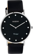 OOZOO Vintage series - Zilveren horloge met zwarte leren band - C20247 - Ø40