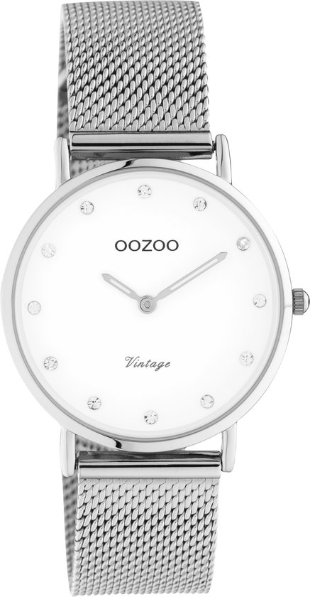 OOZOO Timepieces - Zilverkleurige horloge met zilverkleurige metalen mesh armband - C20240