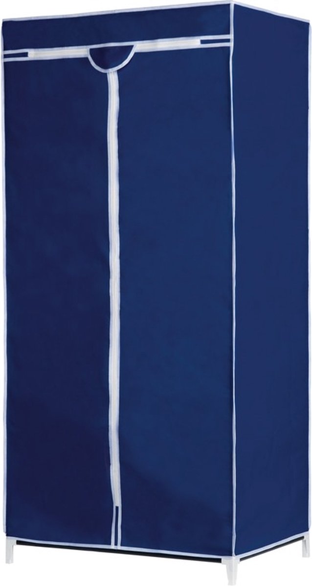 Opvouwbare mobiele kledingkast - met blauwe hoes - 160 cm - incl. 10x plastic kledinghangers zwart — afbeelding 3