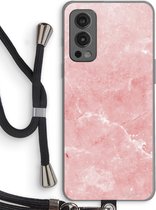 Case Company® - OnePlus Nord 2 5G hoesje met Koord - Roze marmer - Telefoonhoesje met Zwart Koord - Bescherming aan alle Kanten en Over de Schermrand