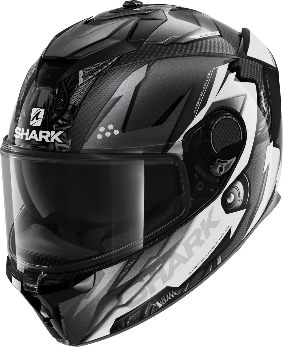 SHARK SPARTAN GT CARBON URIKAN Motorhelm Integraalhelm Carbon Antraciet Wit - Maat L