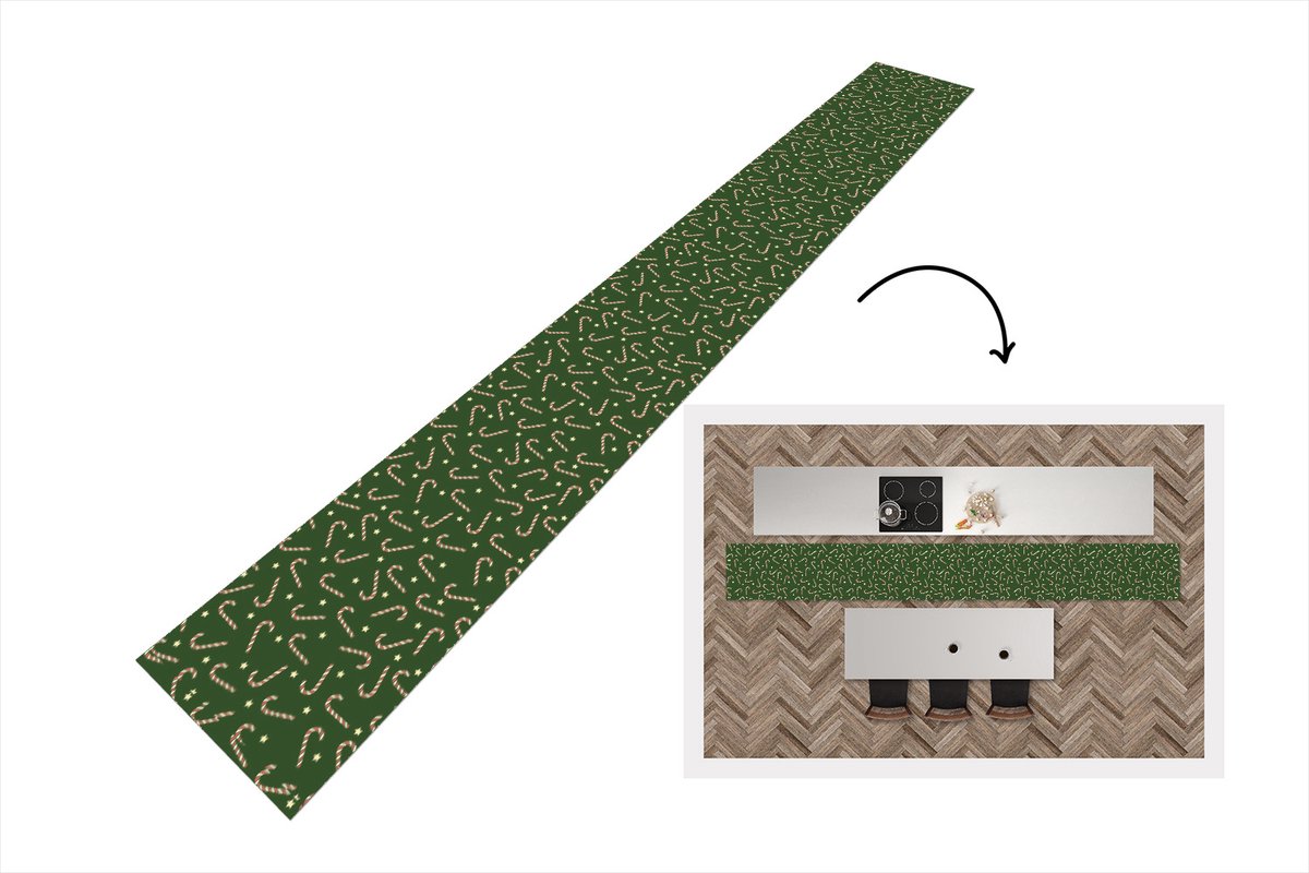 Keukenloper - Keukenmat - Kerstmis - Patronen - Zuurstok - Sterren - 480x60 cm - Keuken vl