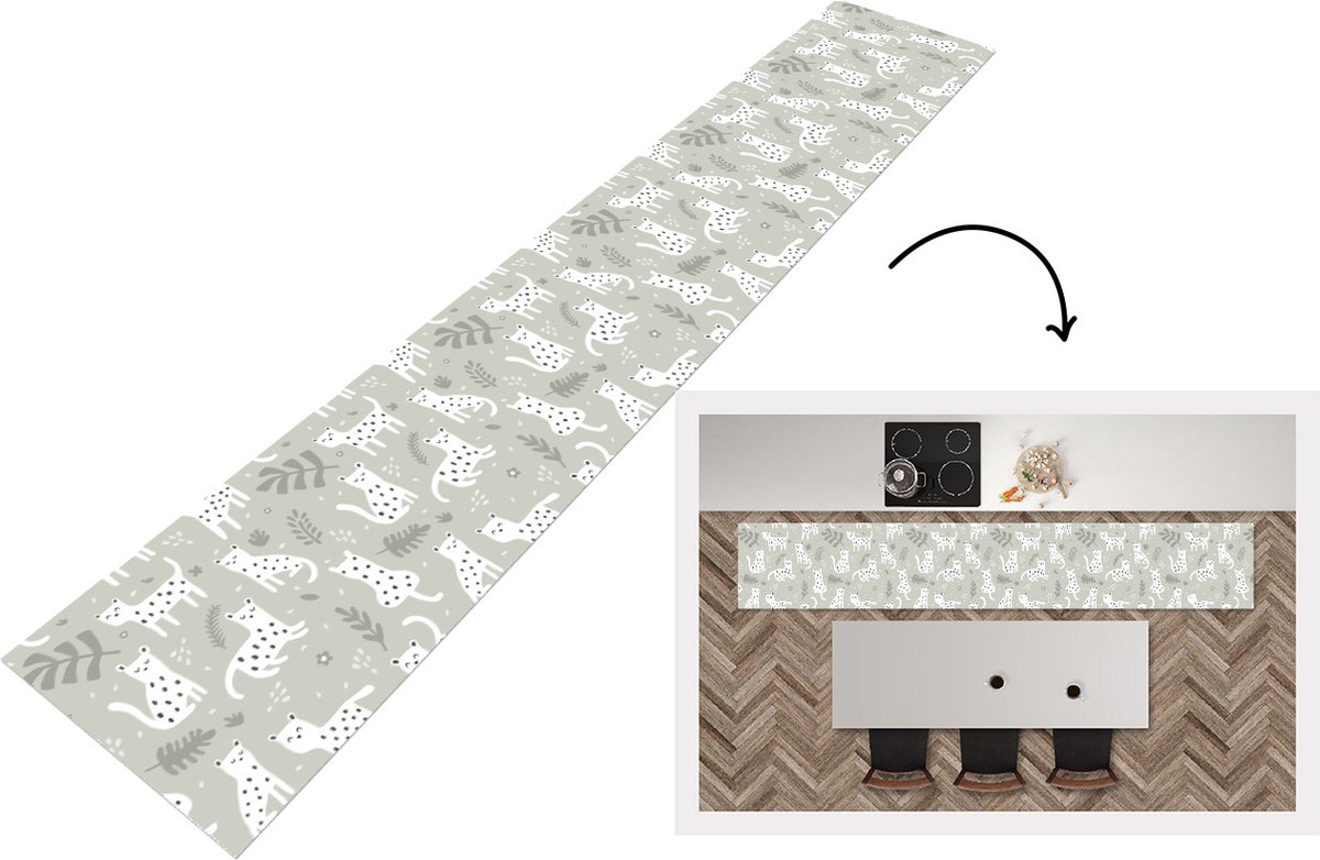 KitchenYeah Keukenloper - Keukenmat - Patronen - Luipaard - Bladeren - 360x60 cm - Keuken vloerkleed Multicolor