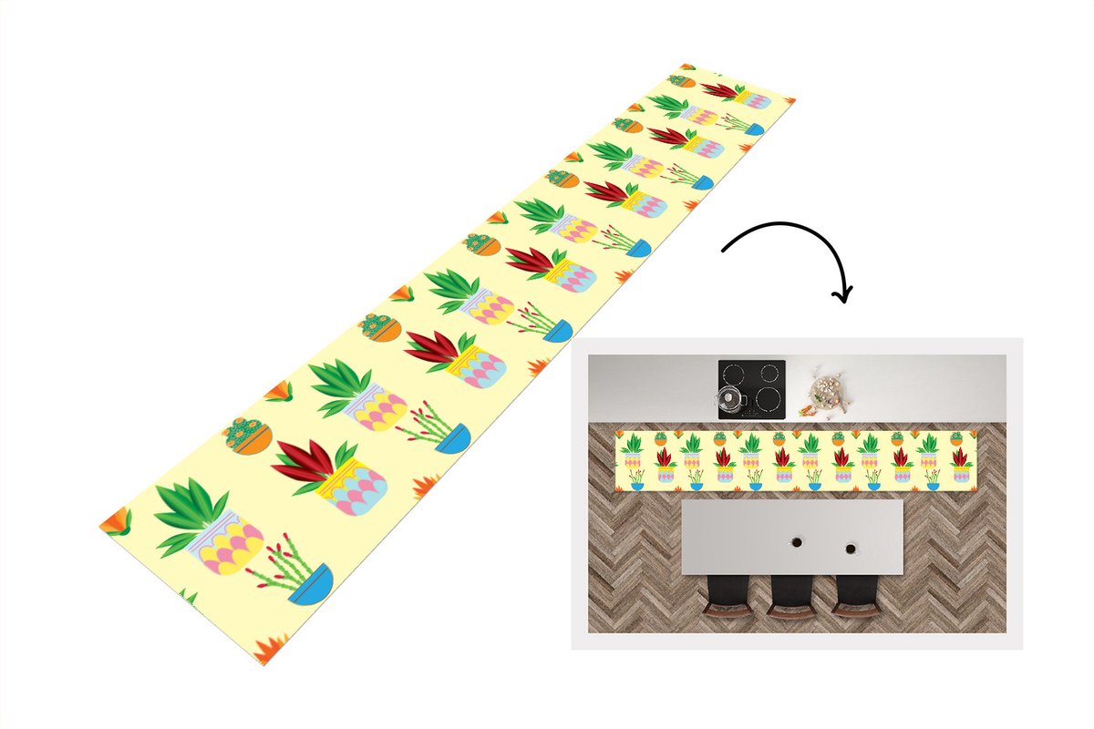 KitchenYeah Keukenloper - Keukenmat - Planten - Bloempot - Patronen - Regenboog - 360x60 cm - Keuken vloerkleed Multicolor