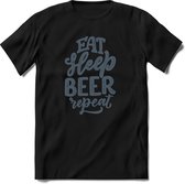 Eat sleep beer repeat | Feest kado T-Shirt heren - dames | Staalblauw | Perfect drank cadeau shirt |Grappige bier spreuken - zinnen - teksten
