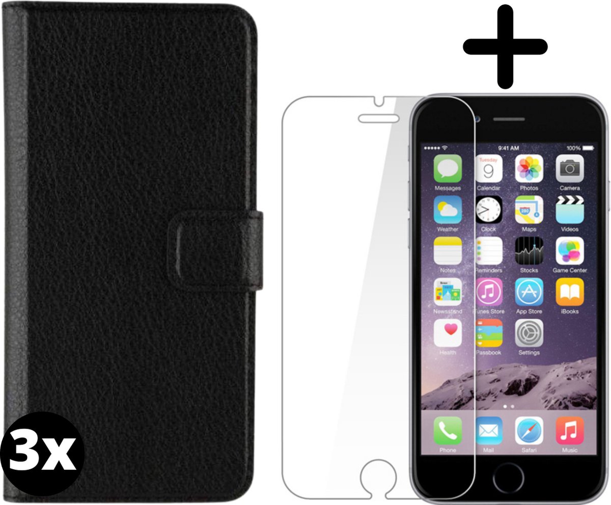 Fooniq Boek Hoesje Zwart 3x + Screenprotector 3x - Geschikt Voor Apple iPhone 7/8/SE 2020