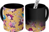 Magische Mok - Foto op Warmte Mokken - Koffiemok - Vogel - Rozen - Patroon - Magic Mok - Beker - 350 ML - Theemok