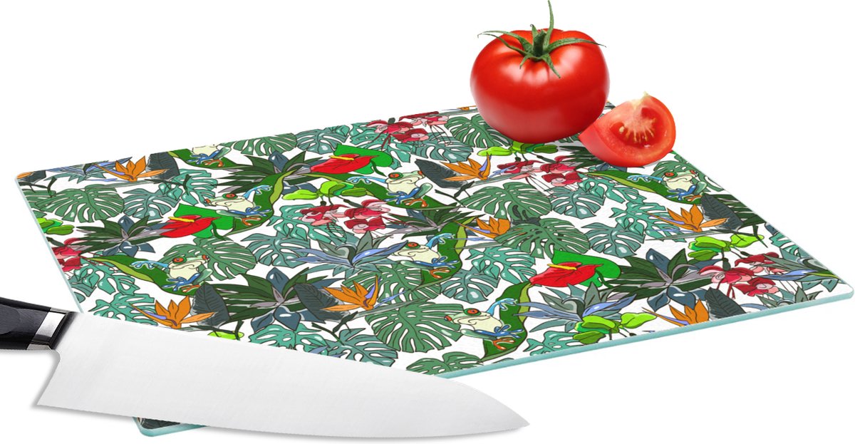 Glazen Snijplank - 28x20 - Patroon - Planten - Jungle - Snijplanken Glas