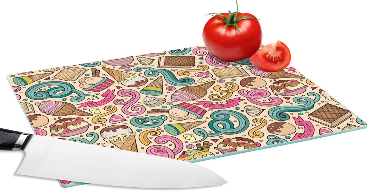 Glazen Snijplank - 28x20 - Patroon - Wafel - IJs - Snijplanken Glas
