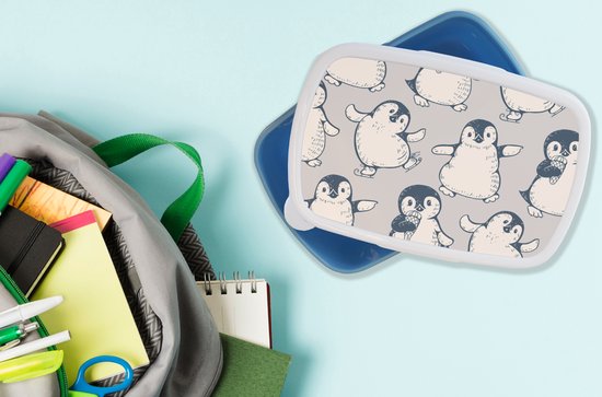 Boîte à lunch Blauw - Boîte à lunch - Boîte à pain - Motifs - Pingouin - Glace - 18x12x6 cm - Enfants - Garçon - Cadeau Sinterklaas - Distribution de cadeaux pour enfants - Cadeaux chaussures Sinterklaas