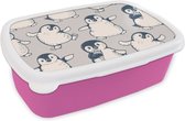 Broodtrommel Roze - Lunchbox - Brooddoos - Patronen - Pinguïn - IJs - 18x12x6 cm - Kinderen - Meisje