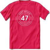 47th Happy Birthday T-shirt | Vintage 1975 Aged to Perfection | 47 jaar verjaardag cadeau | Grappig feest shirt Heren – Dames – Unisex kleding | - Roze - XXL