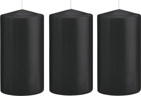 6x Zwarte cilinderkaars/stompkaars 8 x 15 cm 69 branduren - Geurloze kaarsen - Stompkaarsen