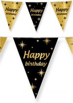 2x stuks leeftijd verjaardag feest vlaggetjes Happy Birthday thema geworden zwart/goud 10 meter