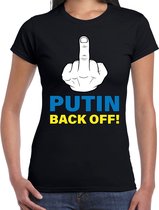 Putin back off t-shirt zwart dames -middelvinger- Oekraine protest/ demonstratie shirt met Oekraiense vlag in letters XL