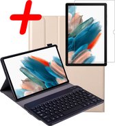 Samsung Galaxy Tab A8 Toetsenbord Hoes Case Met Bescherm Glas - Samsung Galaxy Tab A8 2021 Keyboard Cover Hoesje En Screenprotector - Goud