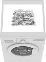 Wasmachine beschermer mat - Illustratie van het uitzicht over de Grand Canyon - zwart wit - Breedte 55 cm x hoogte 45 cm