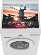 Wasmachine beschermer mat - Bloemenveld voor een windmolen bij zonsondergang - Breedte 55 cm x hoogte 45 cm