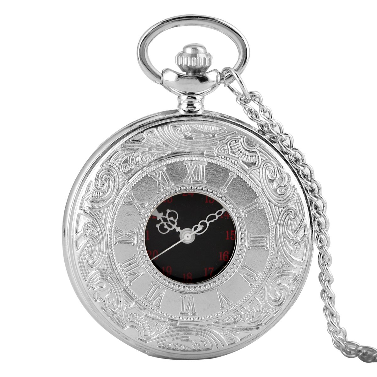 Zakhorloge Quartz Zilver - Pocket watch Met ketting - Quartz zakhorloge met cijfers