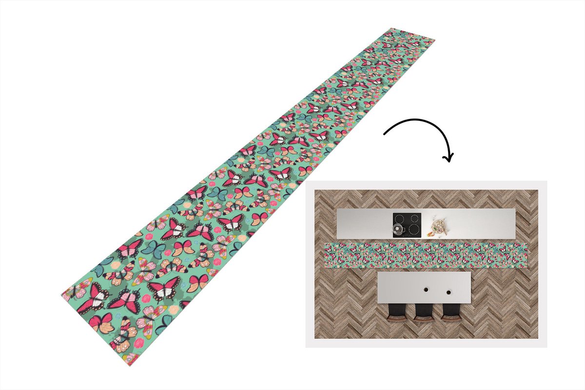KitchenYeah Keukenloper - Keukenmat - Vlinders - Patronen - Lente - 400x50 cm - Keuken vloerkleed Multicolor