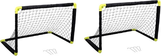 Foto: Set van 2x opvouwbare voetbaldoelen goals van 90 x 59 cm inklapbare voetbaldoelen kinderspeelgoed sportief buitenspeelgoed