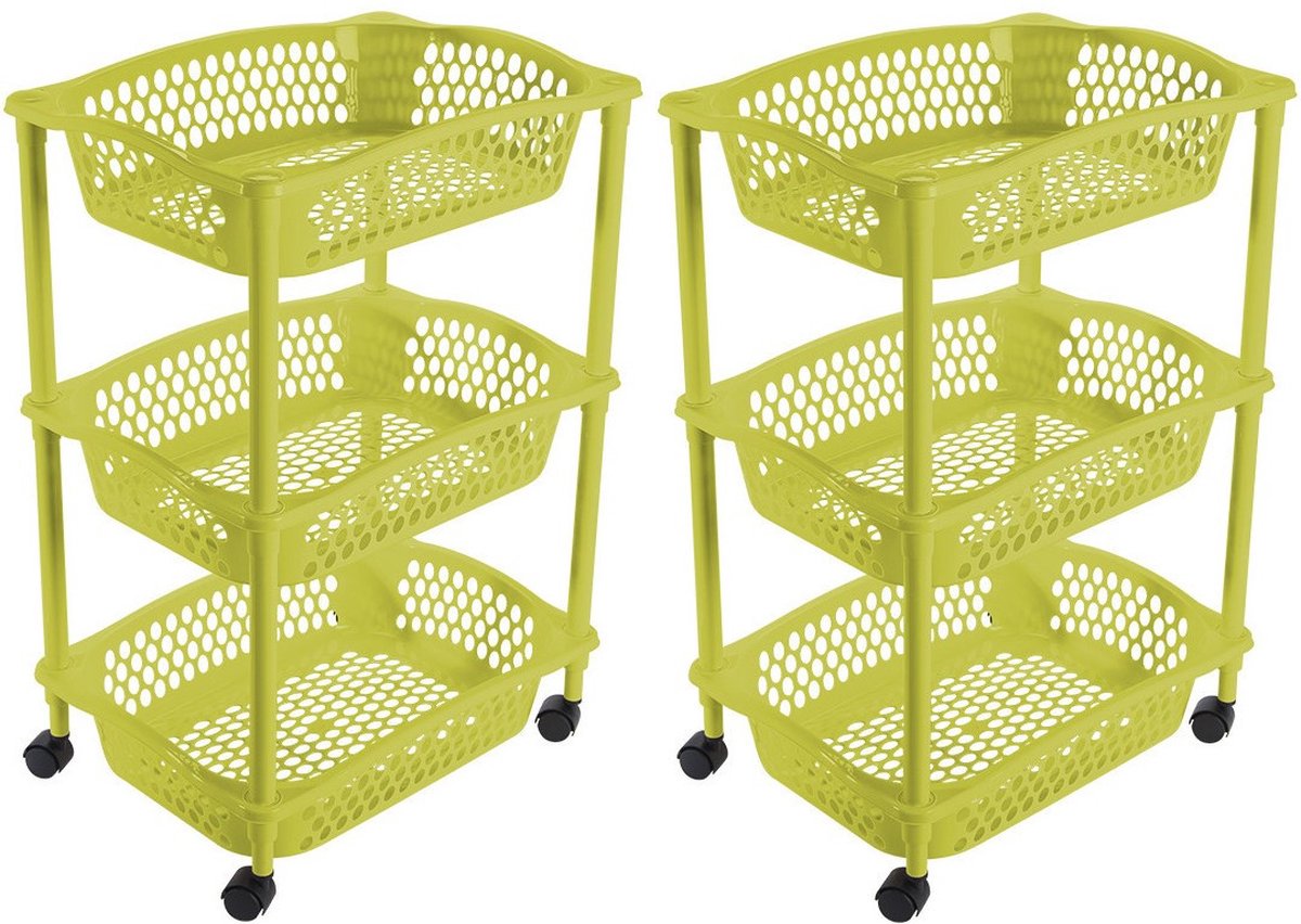 Hega Hogar Keuken opberg trolley - 2x stuks - 4 manden - limoen groen - 86 x 41 cm - roltafel