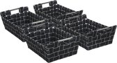 Set van 4x gevlochten opbergmanden rechthoek donker grijs 28,5 x 20,5 x 11,5 cm - Kast-/badkamer mandjes verschillende formaten