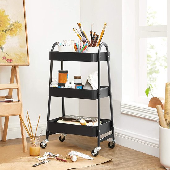 SONGMICS Keukenwagens met 3 niveaus met handgrepen en keukenrek op wielen, wit, 42 x 22,5 x 68 cm
