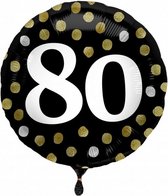 folieballon Glossy 80 jaar rond 45 cm zwart/goud