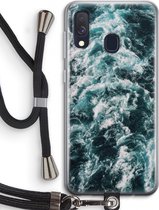 Case Company® - Samsung Galaxy A40 hoesje met Koord - Zee golf - Telefoonhoesje met Zwart Koord - Bescherming aan alle Kanten en Over de Schermrand