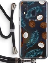 Case Company® - Samsung Galaxy A40 hoesje met Koord - Kokosnoot - Telefoonhoesje met Zwart Koord - Bescherming aan alle Kanten en Over de Schermrand