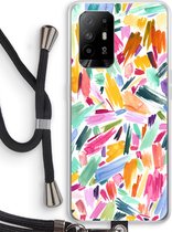 Case Company® - Oppo A94 5G hoesje met Koord - Watercolor Brushstrokes - Telefoonhoesje met Zwart Koord - Bescherming aan alle Kanten en Over de Schermrand