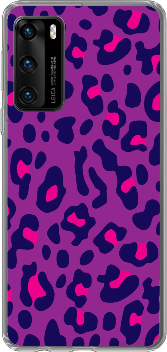 Telefoonhoesje Geschikt voor Huawei P40 hoesje - Panterprint - Paars - Roze - Siliconen Telefoonhoesje Telefoonhoesje