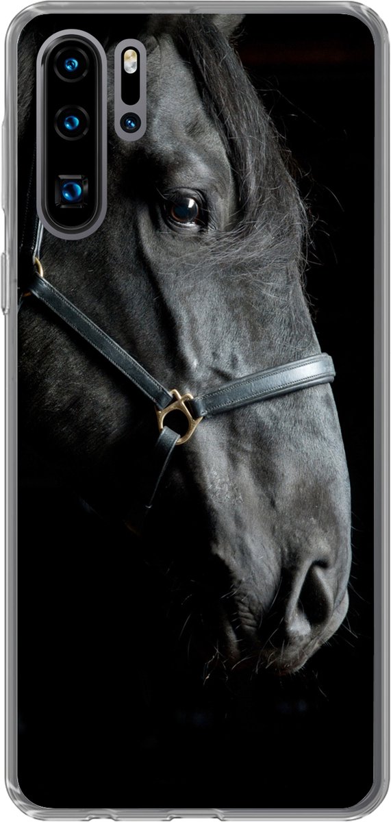 Telefoonhoesje Geschikt voor Huawei P30 Pro hoesje - Paard - Zwart - Halster - Siliconen Telefoonhoesje Telefoonhoesje