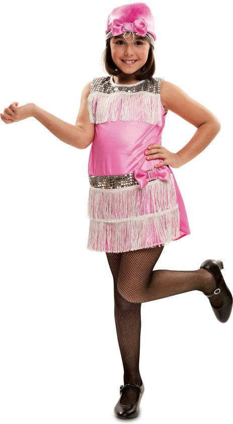VIVING COSTUMES / JUINSA - Roze charleston kostuum met hoedje voor meiden - jaar
