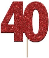 caketopper '40' glitter 4 cm karton rood 12 stuks