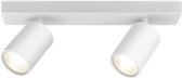 LED Plafondspot - Braytron Betin - GU10 Fitting - 2-lichts - Rond - Mat Wit - Kantelbaar - Aluminium