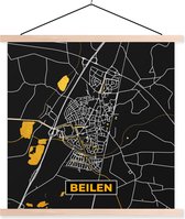 Posterhanger incl. Poster 40x40 cm - Schoolplaat - Beilen - Black and Gold - Stadskaart - Plattegrond - Kaart - Textielposter - Blanke latten - Plattegrond