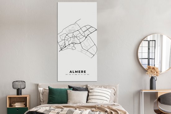 Tableau Peinture Nederland – Almere – Plan de Ville – Carte – Zwart Wit – Carte - 80x160 cm - Décoration murale