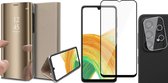 Hoesje geschikt voor Samsung Galaxy A33 - Book Case Spiegel Wallet Cover Hoes Goud - Full Tempered Glass Screenprotector - Camera Lens Protector